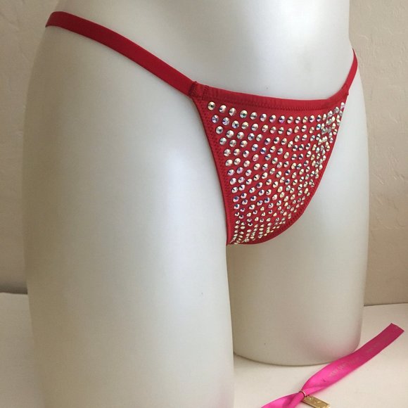 VS Rhinestone V-String Thong Panty RED HOT - Picture 9 of 11